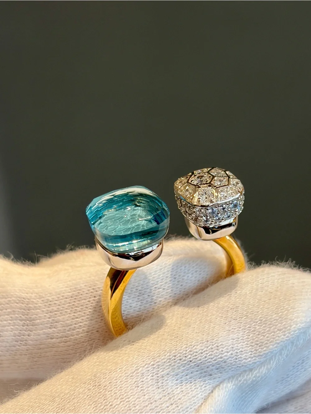 New Certified 14K Gold Plated S925 Two-Stone Sky Blue simulated Topaz Ring